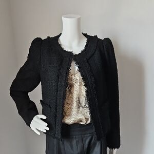 Express Black Textured Blazer with Puff Sleeves